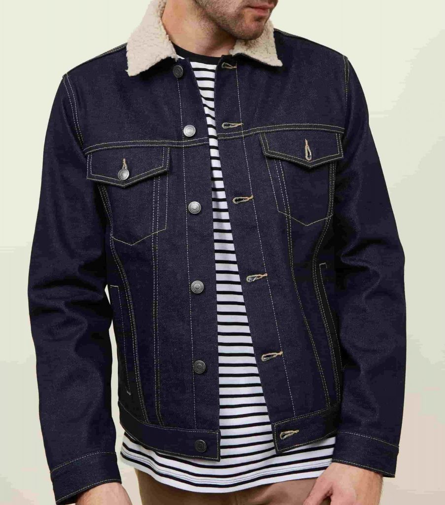 Wool collar denim on sale jacket