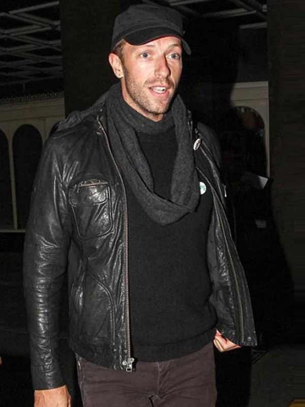 Singer-songwriter Chris Martin Black Leather Jacket