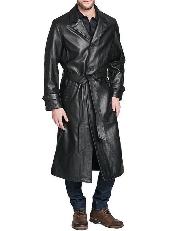 Men Full Length Leather Trench Coat Huntsman Trench Coat